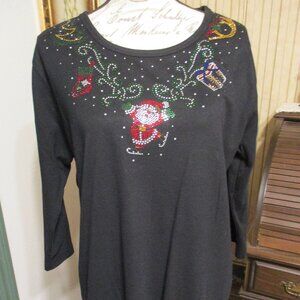 Women's Unmarked Sequined Santa Long Sleeved T-Shirt (Sequined Sleeves) Sz. L